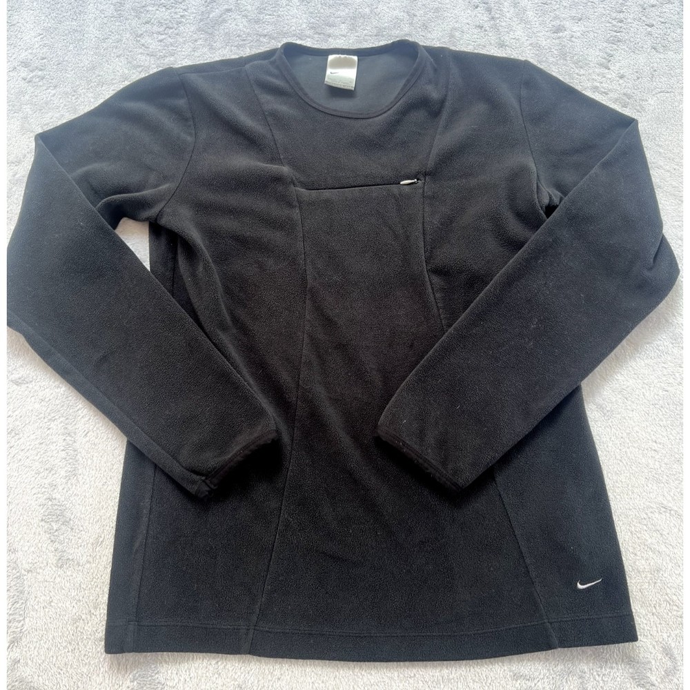 Nike‎ Pullover Womens M Vintage y2k Fleece Sweatshirt Black Pocket Therma Fit - Picture 2 of 12